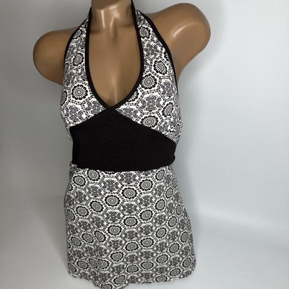 LMC Y2K Halter Mini Dress Brown White Print Tie Back Fairycore S Retro Indie - Picture 10 of 10